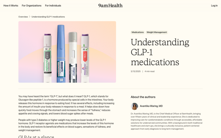 9amHealth GLP-1 weight loss program page