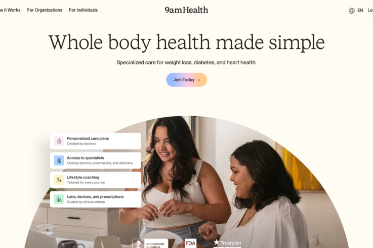 9amHealth homepage showing GLP-1 weight loss services