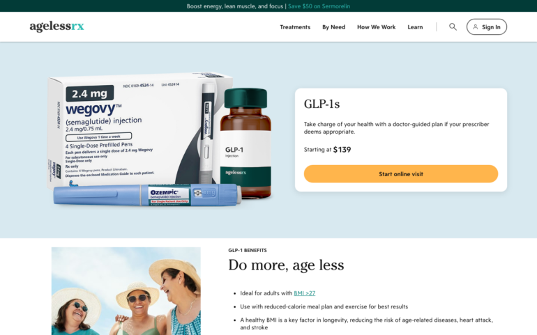 AgelessRx GLP-1 weight loss program page