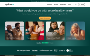 AgelessRx homepage showing GLP-1 weight loss services
