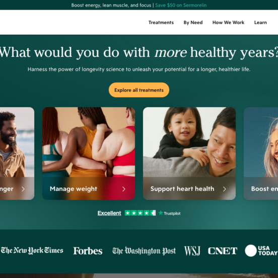 AgelessRx homepage showing GLP-1 weight loss services