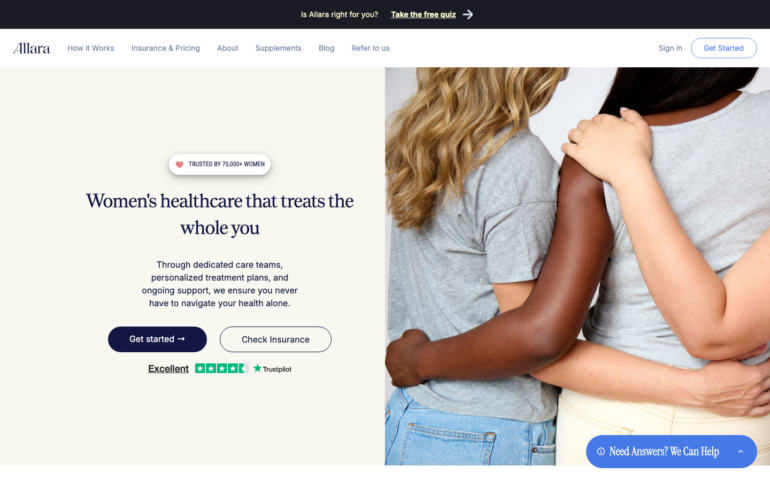 Allara Health homepage showing GLP-1 weight loss services