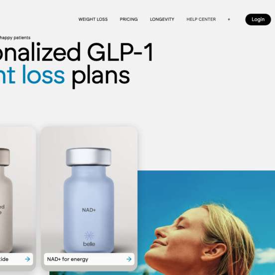 Belle homepage showing GLP-1 weight loss services