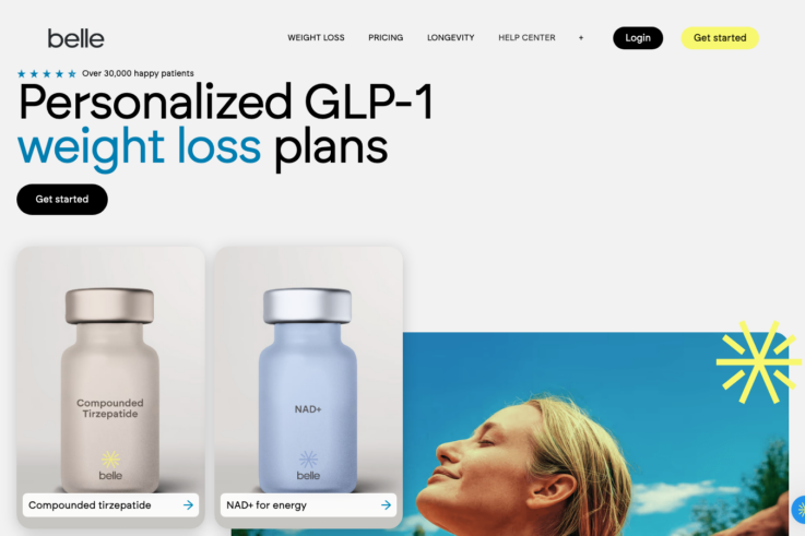 Belle homepage showing GLP-1 weight loss services