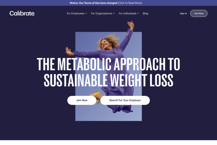 Calibrate homepage showing GLP-1 weight loss services