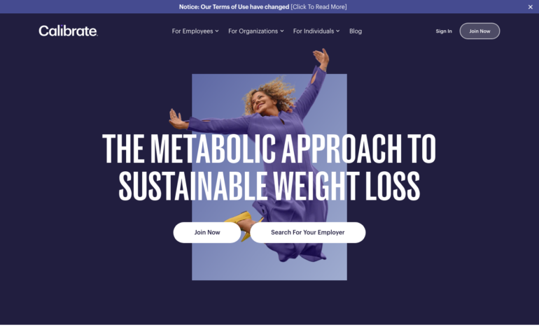 Calibrate homepage showing GLP-1 weight loss services
