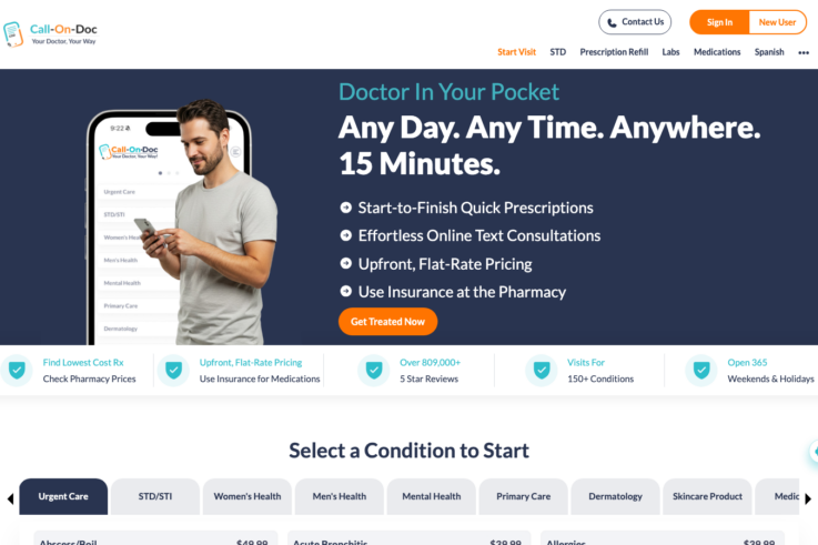 Call-On-Doc homepage showing GLP-1 weight loss services