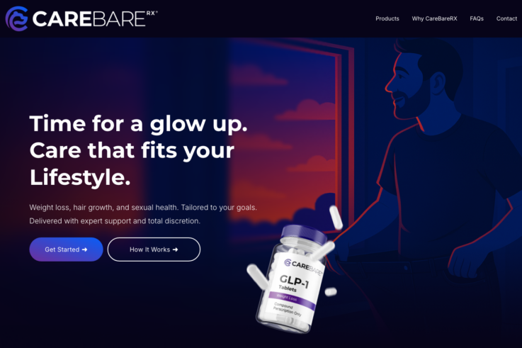 CareBareRX homepage showing GLP-1 weight loss services