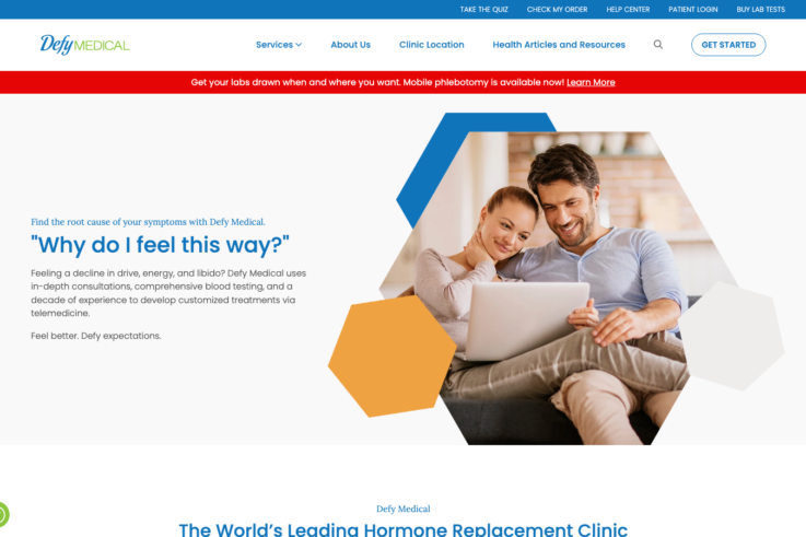 Defy Medical homepage showing GLP-1 weight loss services