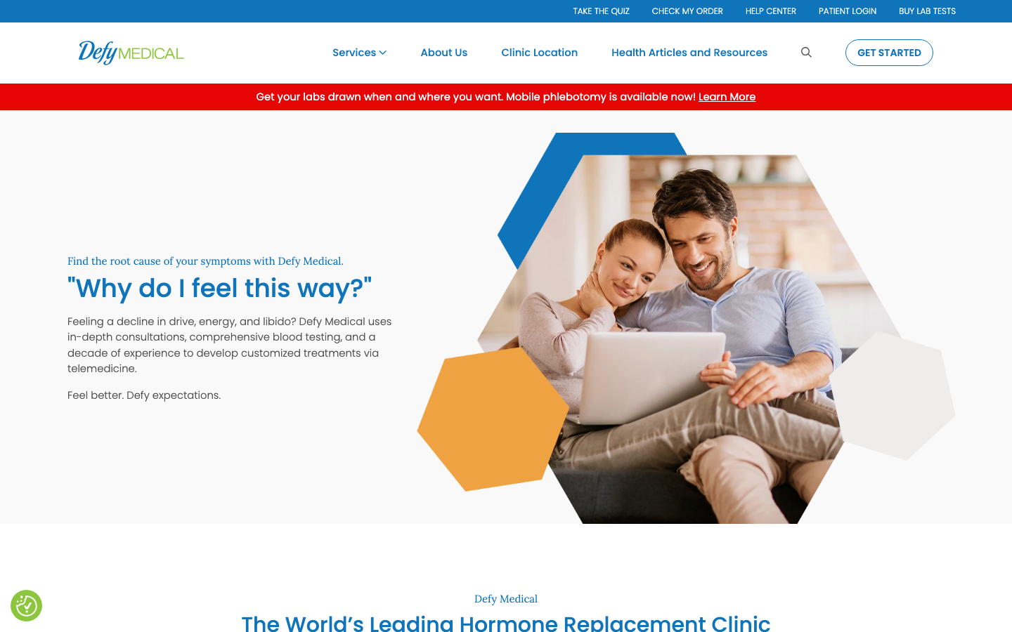Defy Medical homepage showing GLP-1 weight loss services
