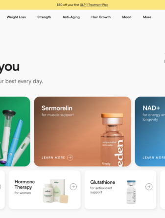 Eden homepage showing GLP-1 weight loss services
