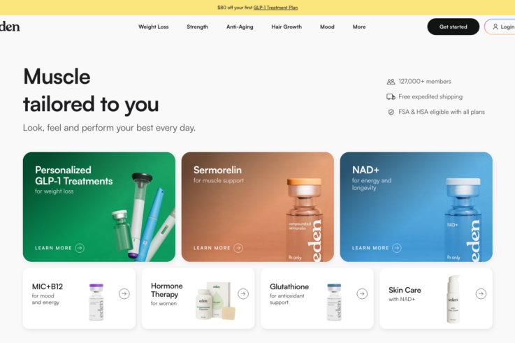 Eden homepage showing GLP-1 weight loss services