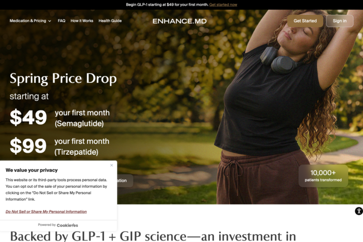 Enhance Md homepage showing GLP-1 weight loss services
