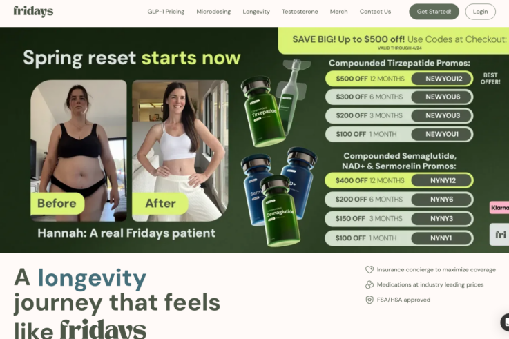 Fridays Health homepage showing GLP-1 weight loss services
