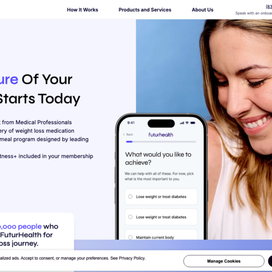 FuturHealth homepage showing GLP-1 weight loss services