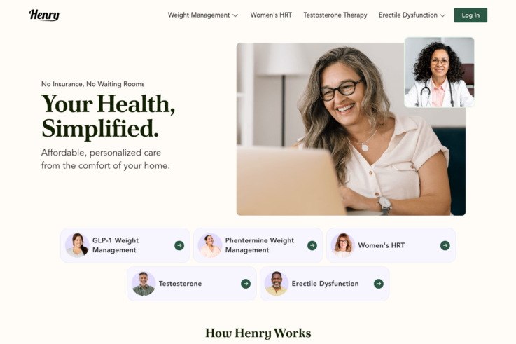 Henry Meds homepage showing GLP-1 weight loss services
