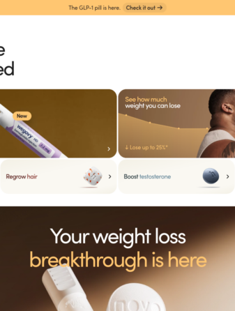 Hims/Hers homepage showing GLP-1 weight loss services