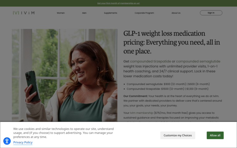 Ivim Health GLP-1 weight loss program page