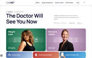 LifeMD homepage showing GLP-1 weight loss services
