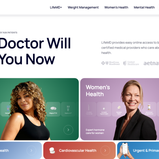 LifeMD homepage showing GLP-1 weight loss services