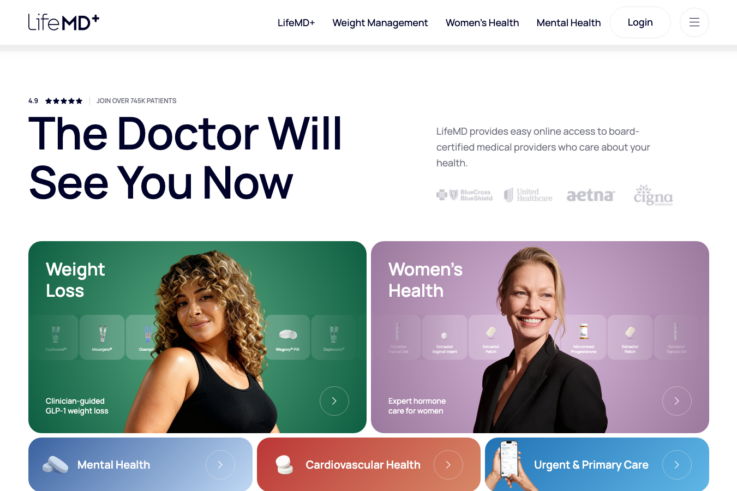LifeMD homepage showing GLP-1 weight loss services