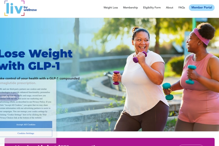 LIV by WellNow homepage showing GLP-1 weight loss services