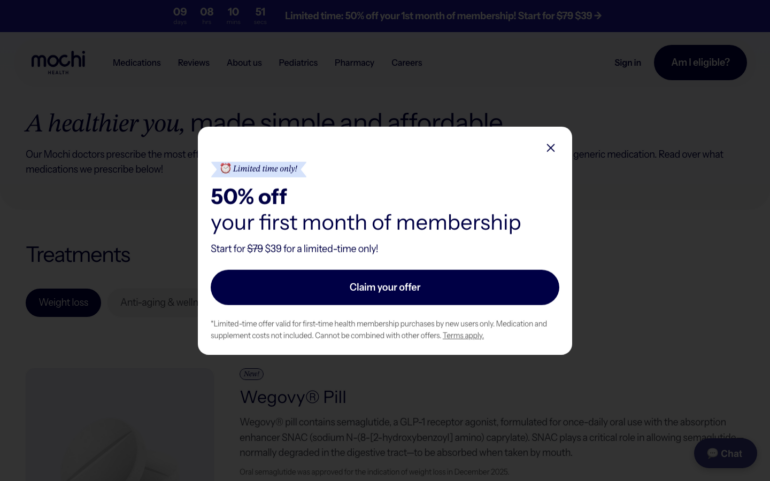 Mochi Health GLP-1 weight loss program page