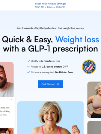 MyStart Health homepage showing GLP-1 weight loss services