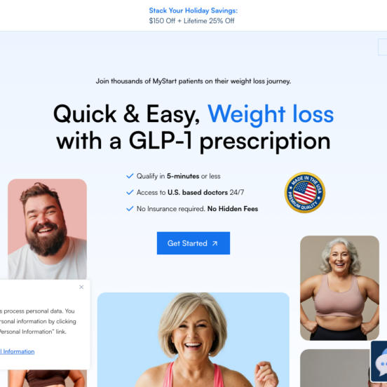 MyStart Health homepage showing GLP-1 weight loss services
