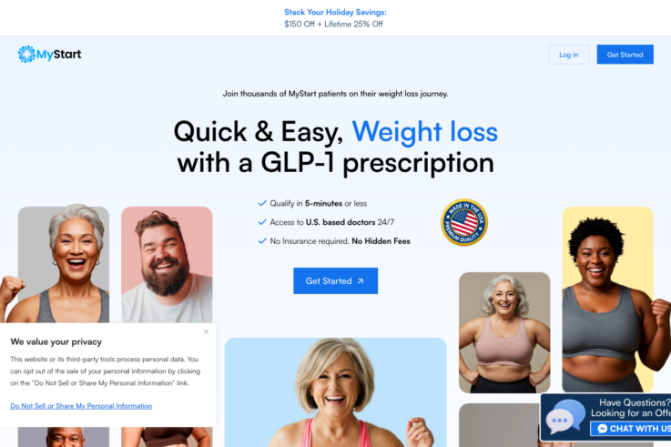 MyStart Health homepage showing GLP-1 weight loss services
