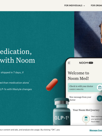 Noom homepage showing GLP-1 weight loss services