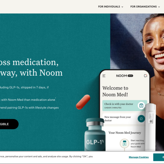 Noom homepage showing GLP-1 weight loss services