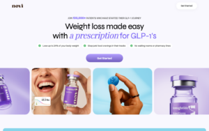 novi homepage showing GLP-1 weight loss services