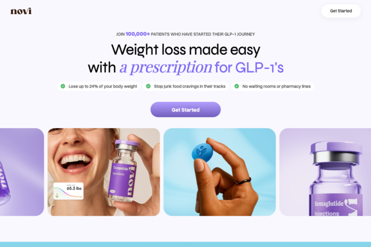 novi homepage showing GLP-1 weight loss services