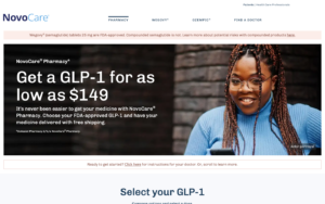 NovoCare Pharmacy homepage showing GLP-1 weight loss services
