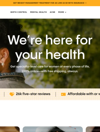 Nurx homepage showing GLP-1 weight loss services