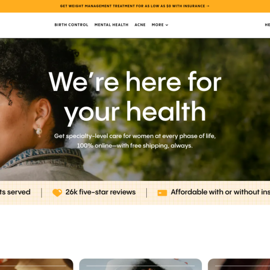 Nurx homepage showing GLP-1 weight loss services