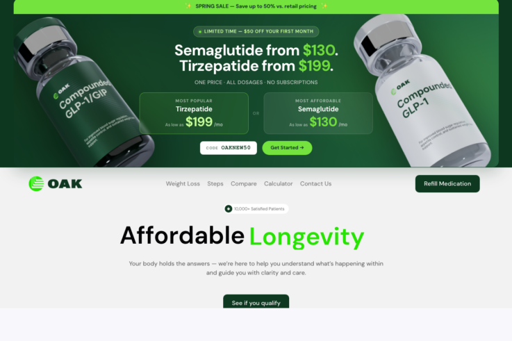 Oak Weight Loss Program homepage screenshot