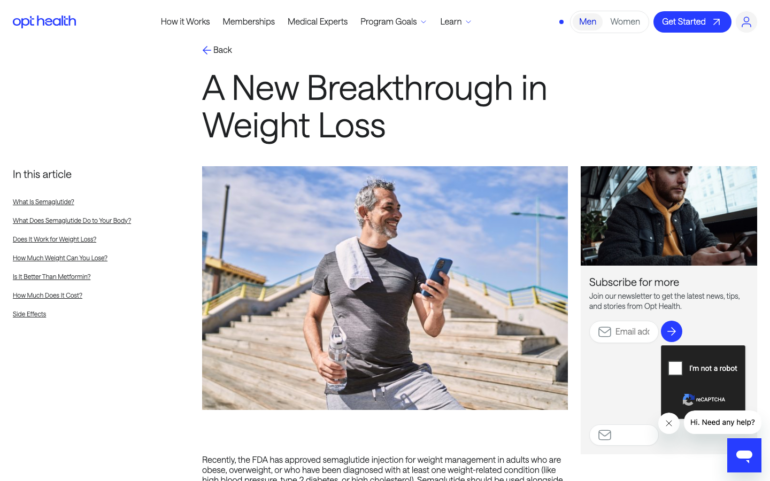 Opt Health GLP-1 weight loss program page