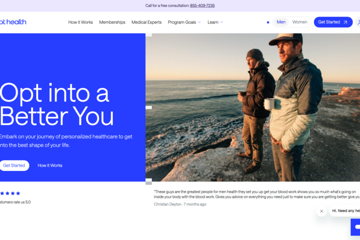 Opt Health homepage showing GLP-1 weight loss services