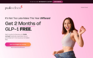 Peak Wellness homepage showing GLP-1 weight loss services