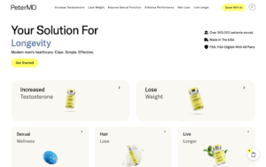 PeterMd homepage showing GLP-1 weight loss services