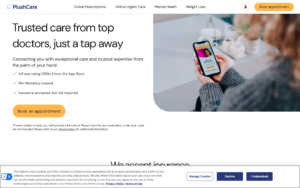 PlushCare homepage showing GLP-1 weight loss services
