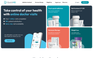 QuickMD homepage showing GLP-1 weight loss services