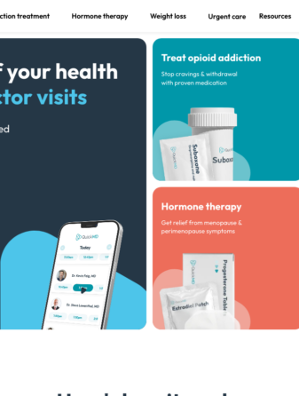 QuickMD homepage showing GLP-1 weight loss services