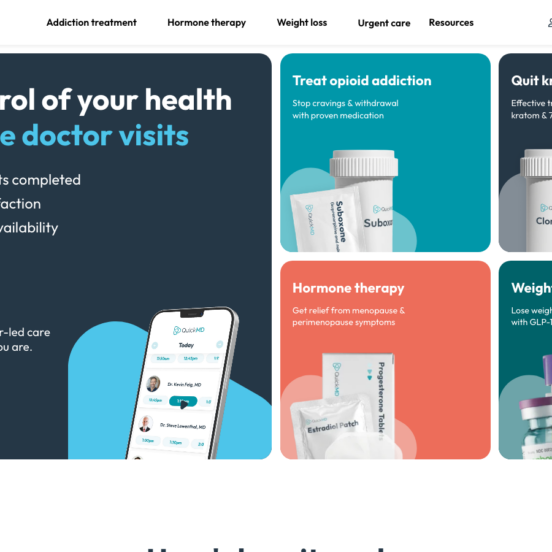 QuickMD homepage showing GLP-1 weight loss services
