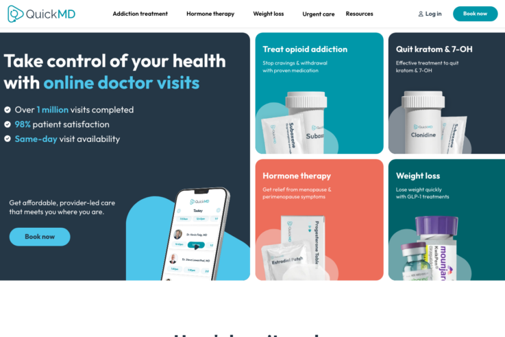 QuickMD homepage showing GLP-1 weight loss services