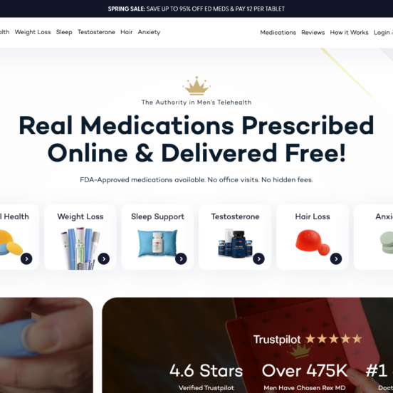 Rex MD homepage showing GLP-1 weight loss services