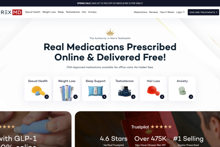 Rex MD homepage showing GLP-1 weight loss services
