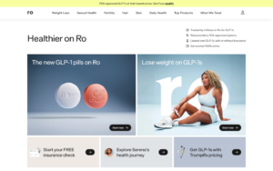 Ro homepage showing GLP-1 weight loss medications and services